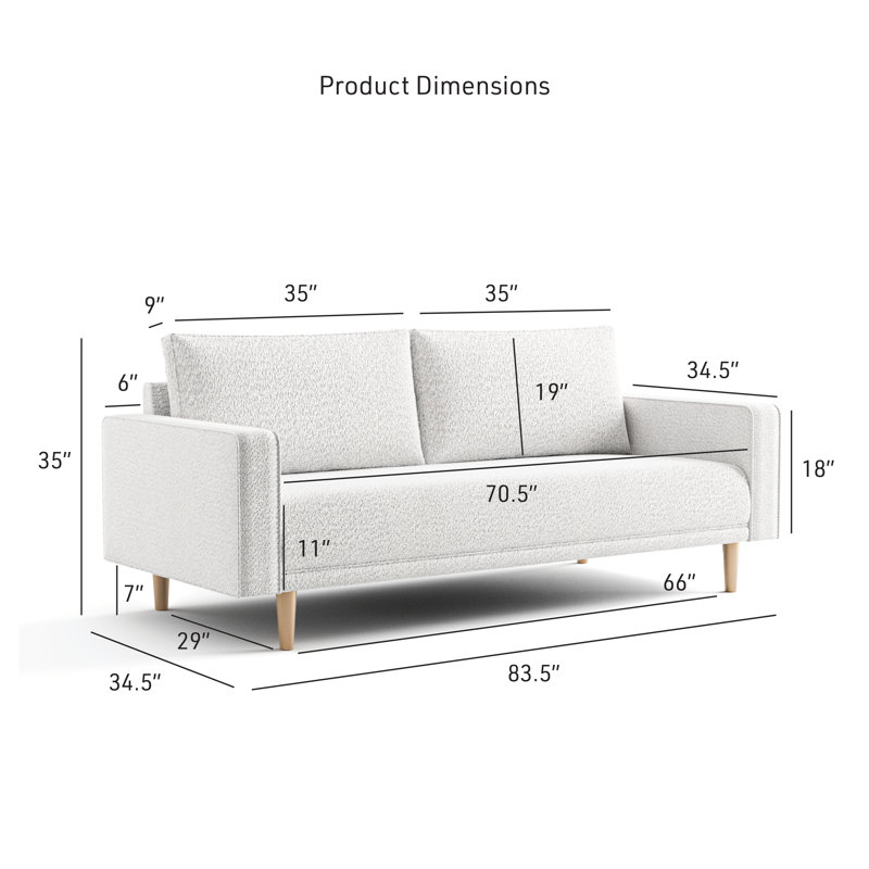 Celal Upholstered Loveseat, White, 35"H x 83.5"W x 34.5"D