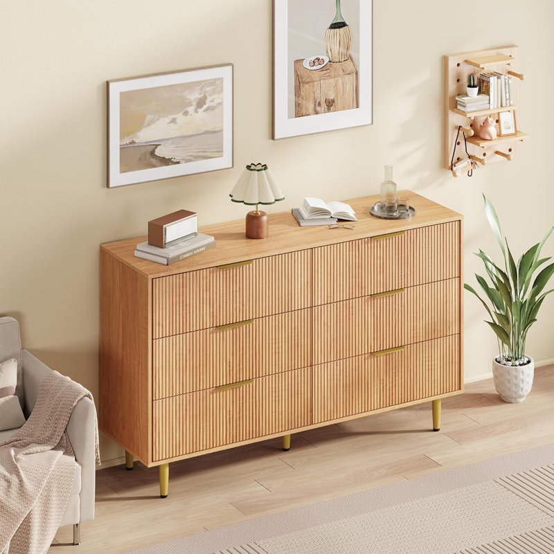 Commode cannelée en bois à 3 tiroirs avec poignées et pieds en métal - Commode noire moderne pour chambre à coucher, salon, couloir