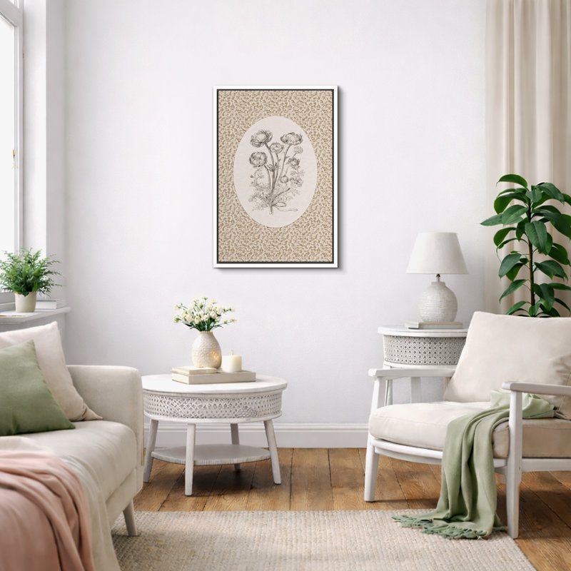 Œuvre d'art botanique rétro vintage, images de chambre à coucher, impression sur toile encadrée, H 24 po x l 16 po x P 1,5 po