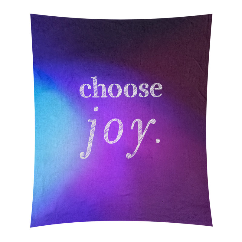 Tapisserie de polyester, choisir la joie citation, H 27,5 po x l 37,5 po, Bleu / Mauve