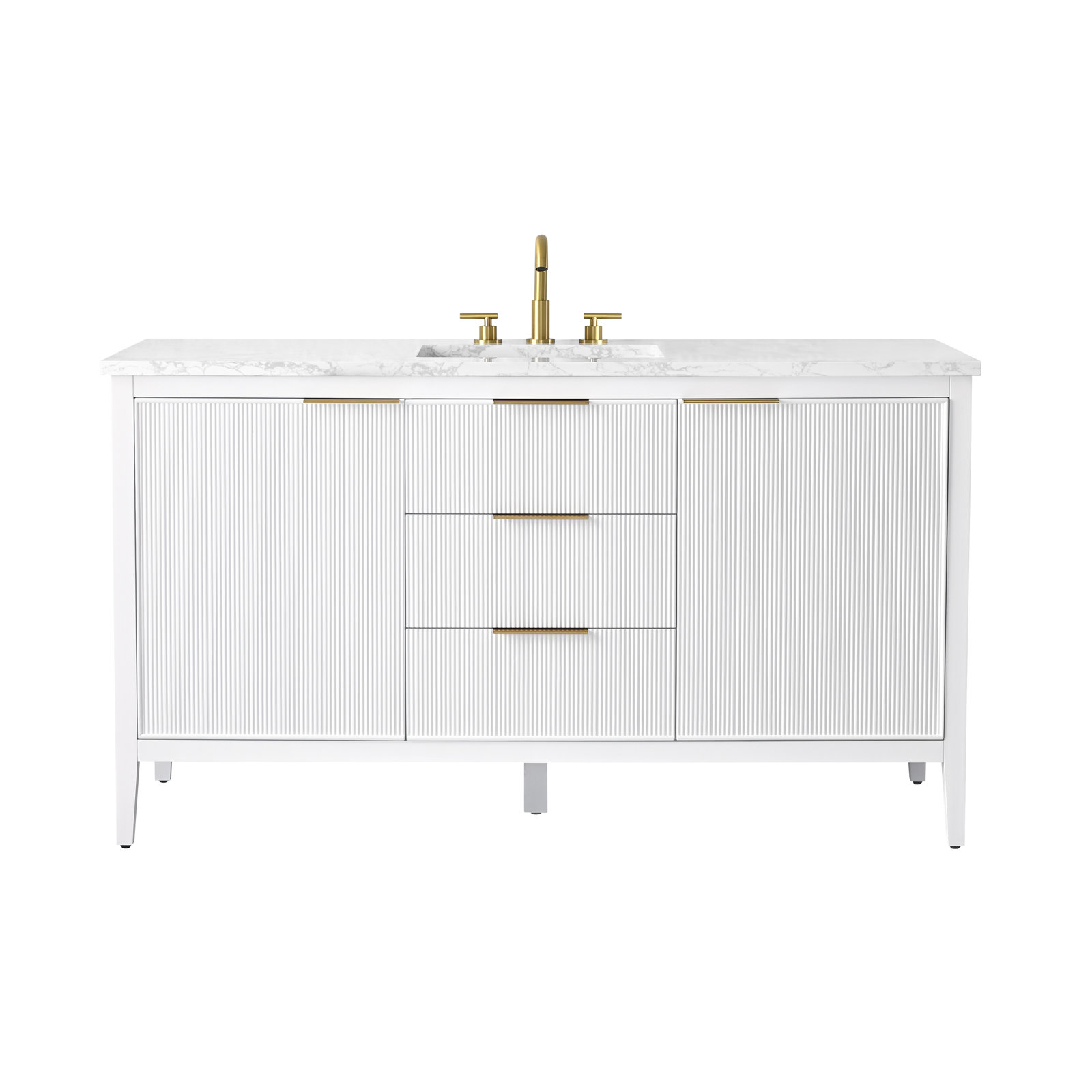 Bilroy 60" Pine Single Bathroom Vanity, White/Brushed Bronze