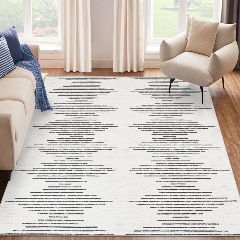 Tapis de couloir Modern Modern, Ivory/Black, Rectangle 9' x 12'