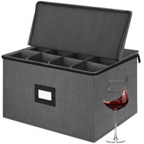 Stemware Storage Box With Lid and Handles For Wine Glasses & Champagne