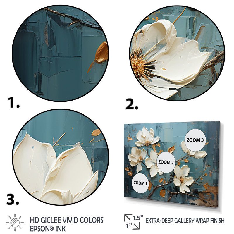Blanc et bleu, charmante fleur printanière élégance II - fleurs, art mural, Cadre de coin fermé argenté