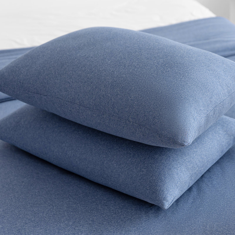 Ensemble d'édredon en tricot jersey ultra-doux toutes saisons avec taie d'oreiller, Grand, Bleu marine chiné