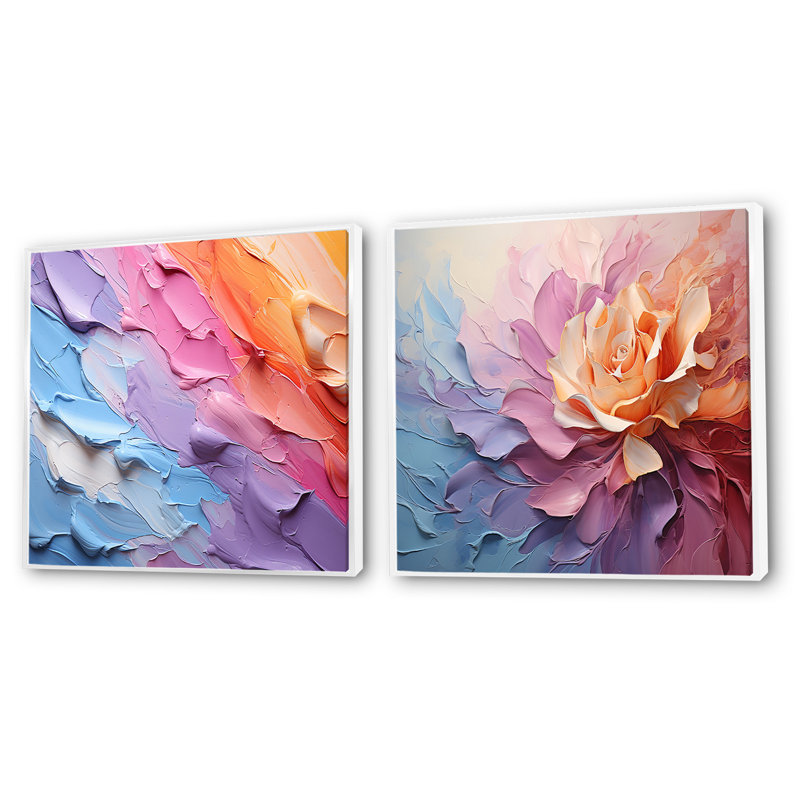 Rainbow Hue Harmony - ensemble de 2 collages abstraits carrés, Cadre flottant noir, H 16 po x l 33 po