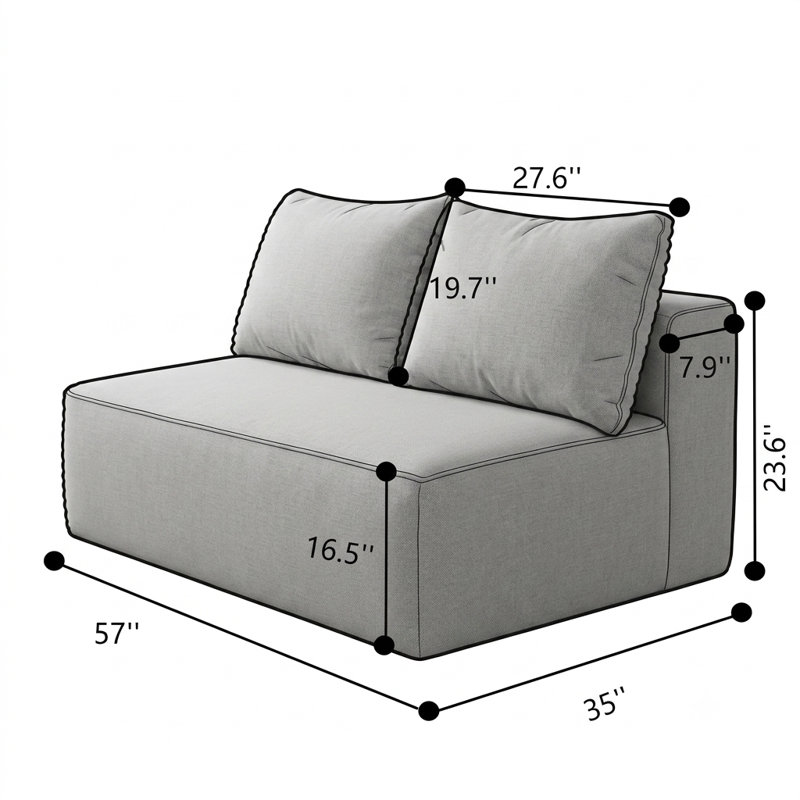 Canapé double 58 po avec rembourrage à ressorts et aucun assemblage requis, Bleu