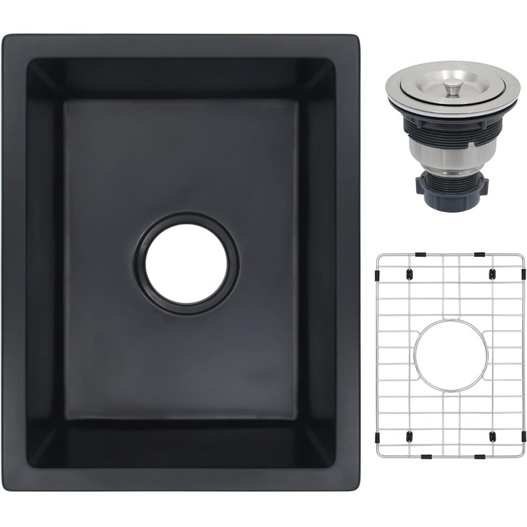 14''L X 18'' W Granite Composite Undermount Bar Sink with Sink Grid and Basket Strainer