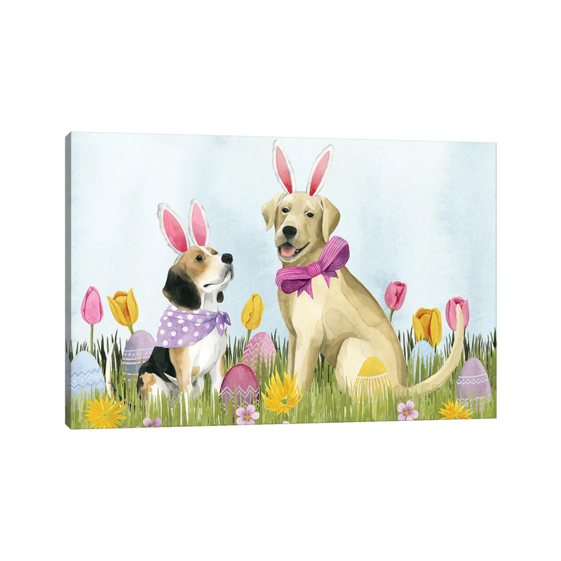 «Puppy Pâques Collection A» par Grace Popp - peinture sur toile tendue, H 18 po x l 26 po x P 1,5 po