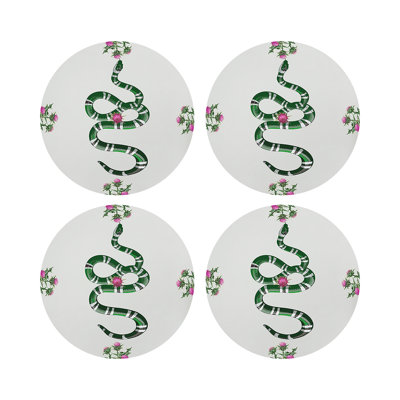 Thistle And Snake Vegan Leather Round Pebble Placemat