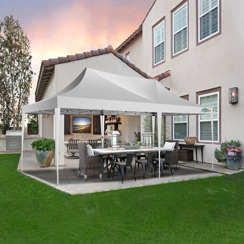White Heavy Duty 10x20 ft Pop-Up Canopy Tent with Mesh Windows