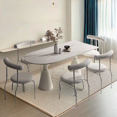 70.87"" White Half-circle Sintered Stone + Manufactured Wood Fiber Reinforced Plastics Dining Table -  Orren Ellis, FB9B806BBA1E41D78E52DA1BD7A38733