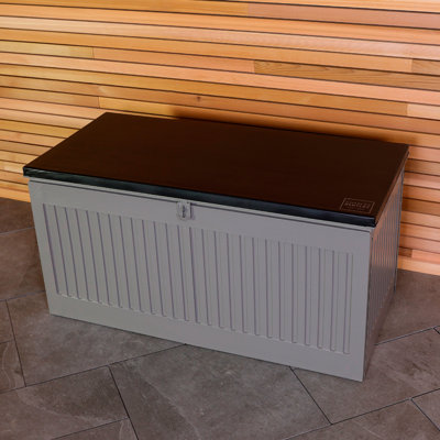 Charles Bentley 109cm W 270L Water Resistant Plastic Lockable Deck Box in Grey Body/Black Lid