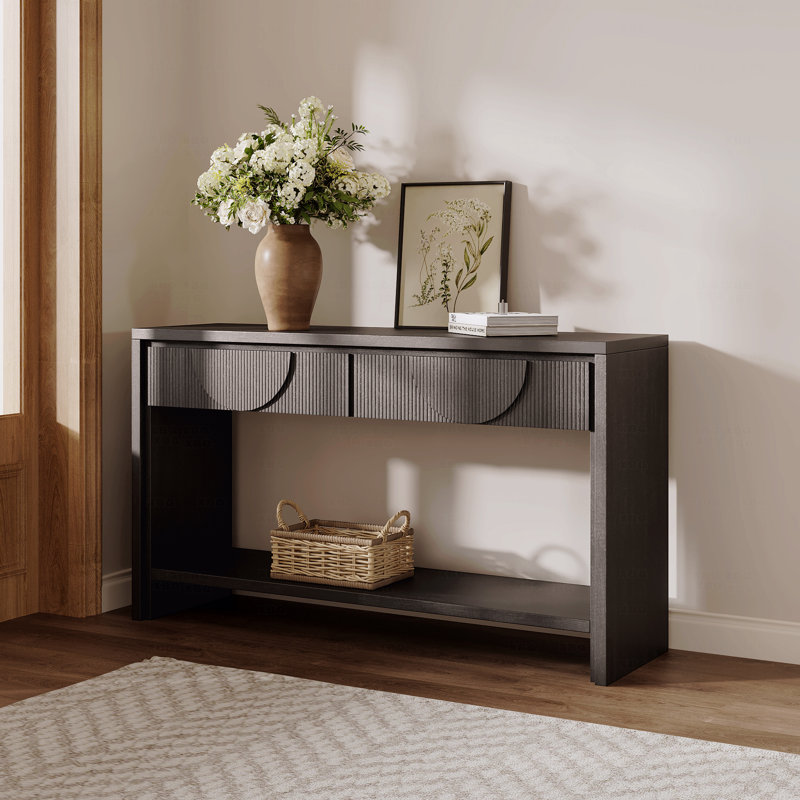 Console de style ferme - Canapé en bois vieilli de 55,12 po de long avec tiroirs de rangement et tablette ouverte