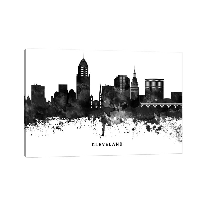 Cleveland Skyline Black And White by WallDecorAddict - Wrapped Canvas Painting, 20.32cm H x 30.48cm W x 1.905cm D