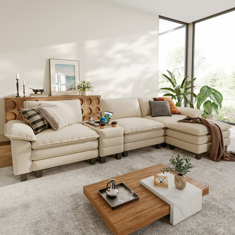   Canapé modulaire avec rangement en L 139 po Colbey, Beige