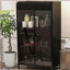 Armoire de rangement en métal avec portes en verre et plateau rabattable, vitrine à 4 niveaux avec tablettes ouvertes pour la cuisine, le salon, le bureau personnel et la salle de bain