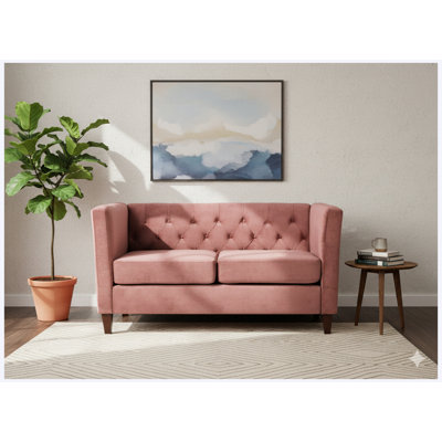 Button Tufted Velvet 2-Seater Loveseat, Square Arm Upholstered Couch with Tapered Wood Legs, Mid-Century Modern Tufted Loveseat for Living Room