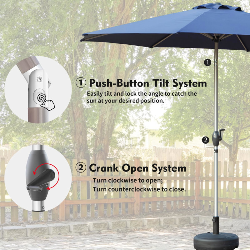 Parasol de 10 pi pour l'extérieur - protégé, eau, égratignures, jardin, terrasse, cour, piscine (patio bleu marine imperméable, design élégant