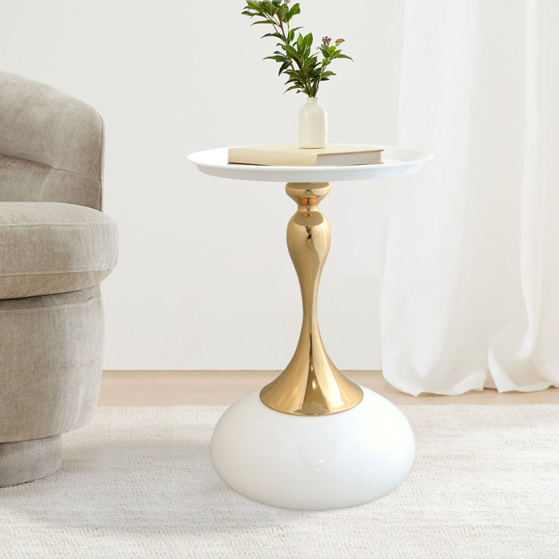 Small End Table Round Side Table,  Modern Metal Pedestal Table, Fluted Circle Decorative Drink Martini Table,Minimalist Accent Table For Small Spaces