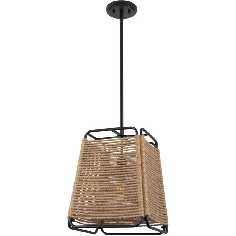 Luminaire suspendu chic moderne 15 po + cadre en rotin, finition noire