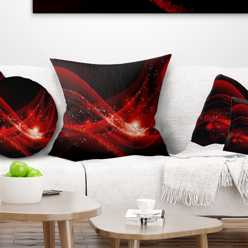 Coussin à imprimé abstrait rouge foncé, Coussin décoratif, 16 po x 1 po