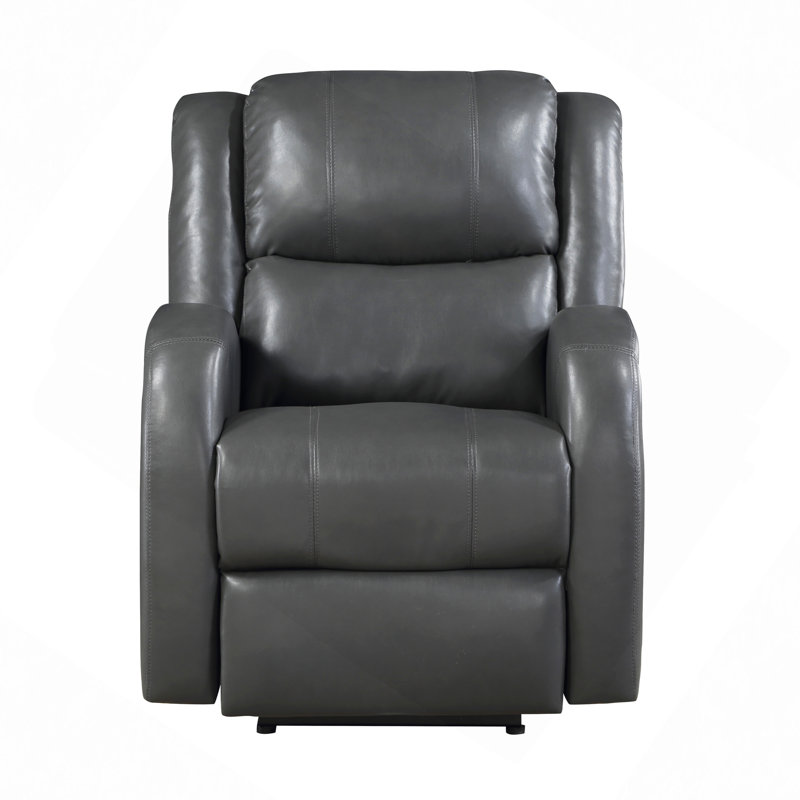 Living Room Furniture 1Pc Power Reclining Chair Faux Leather Upholstery Plush Seating Solid Wood Frame, Gray