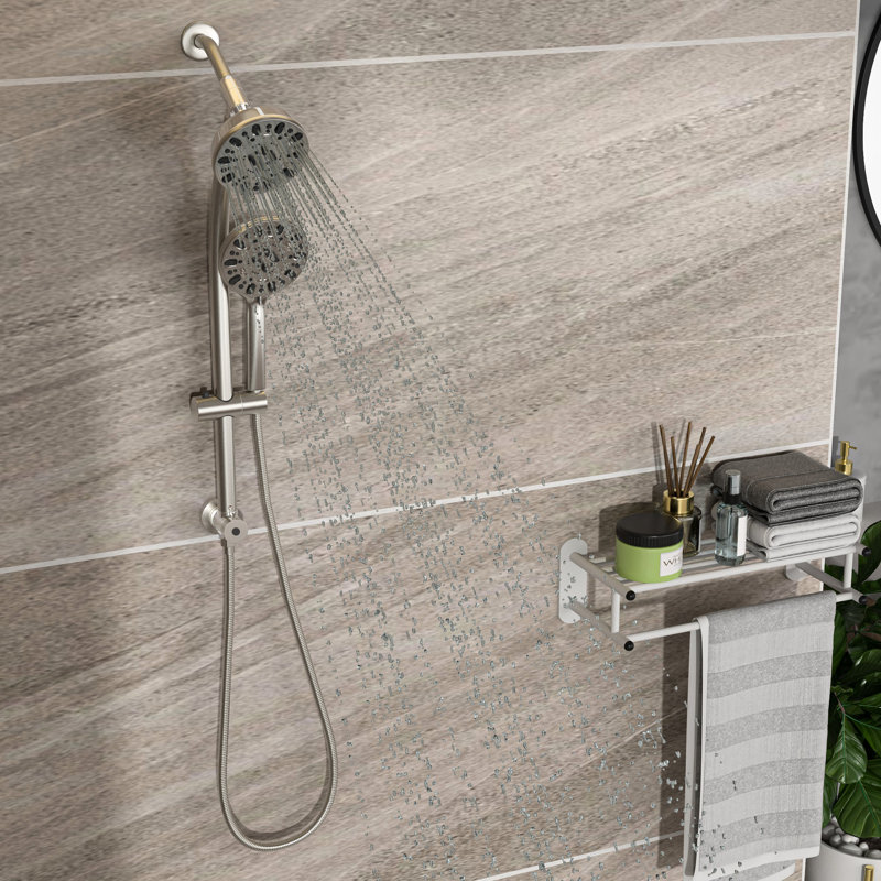Brushed Nickel Shower With 4.7" Rain Showerhead, 7 Hand Shower, Adjustable Bar & Arm Dual Head In Slide Hose, Brushed Nickel