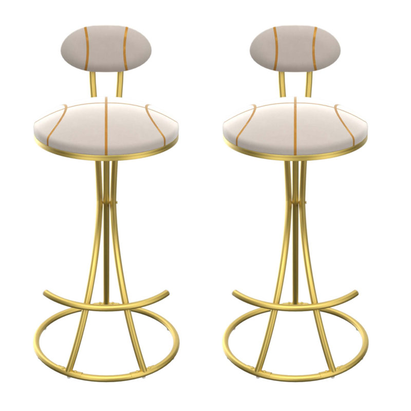 Tabourets de bar ronds en velours rayé et ensemble de 2 chaises de comptoir rembourrées, Doré