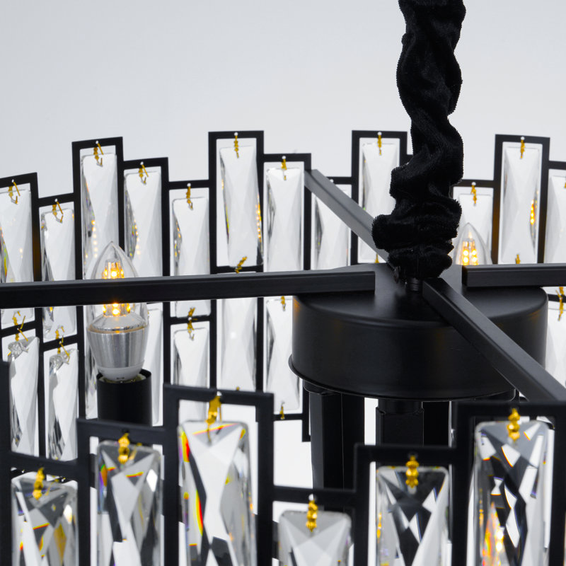 6 Lights Dimmable Round Black Crystal Chandelier