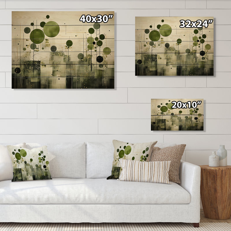 «Green Green Beige Modern Scandinavian Serenade II» sur impression sur bois, H 24 po x l 32 po x P 0,78 po