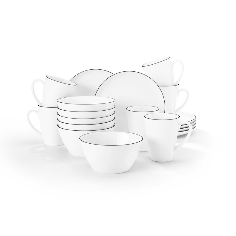 Lido Black Line 18-Piece  Porcelain Breakfast Set for 6 People