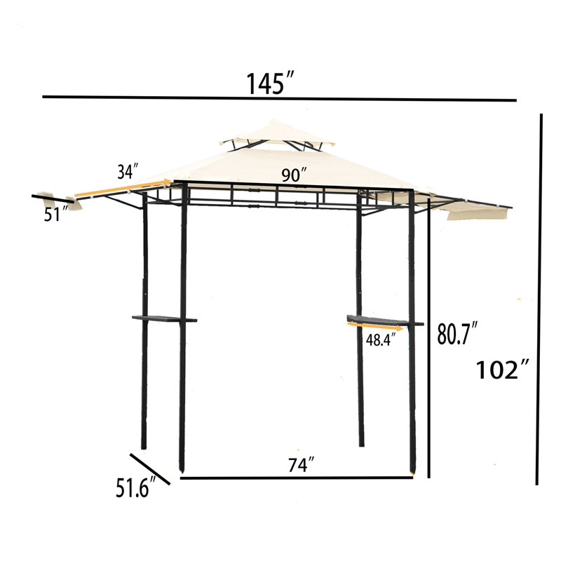H 12 pi x l 4 pi D Pavillon de jardin en métal, Beige, H 102 po x l 145 po x P 51,6 po