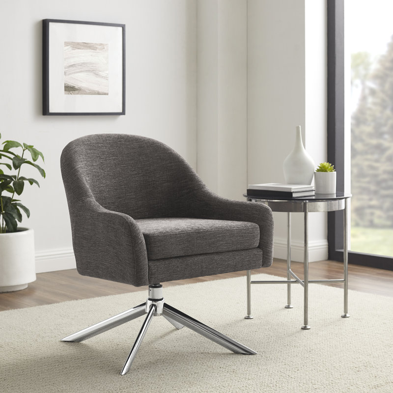 Dezrae Mid Century Solid Swivel Accent Chair with Metal Legs, Gray