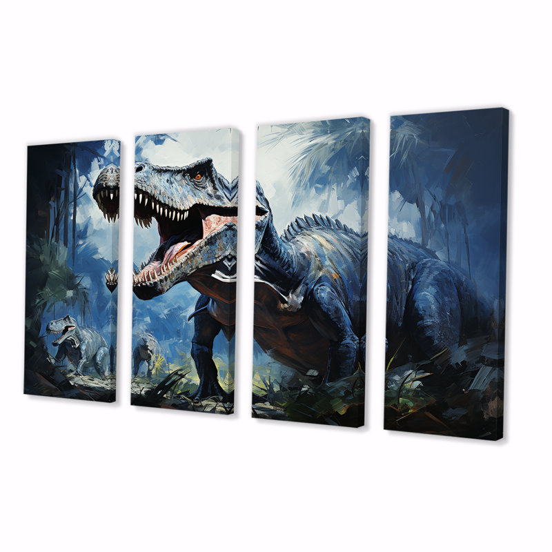 Ancien dinosaure bleu et gris I - dinosaure, art mural 4 pièces, H 28 po x l 48 po