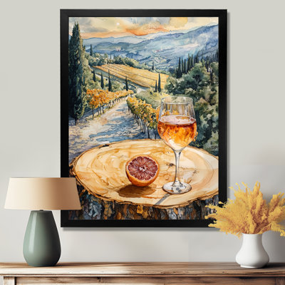 Pamplemousse avec verre de vin dans un paysage viticole IV - Paysages, art mural, salon