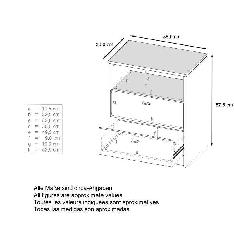 Berenices 56cm W 2 - Drawer Chest of Drawers, Matt White/Avola Anthracite
