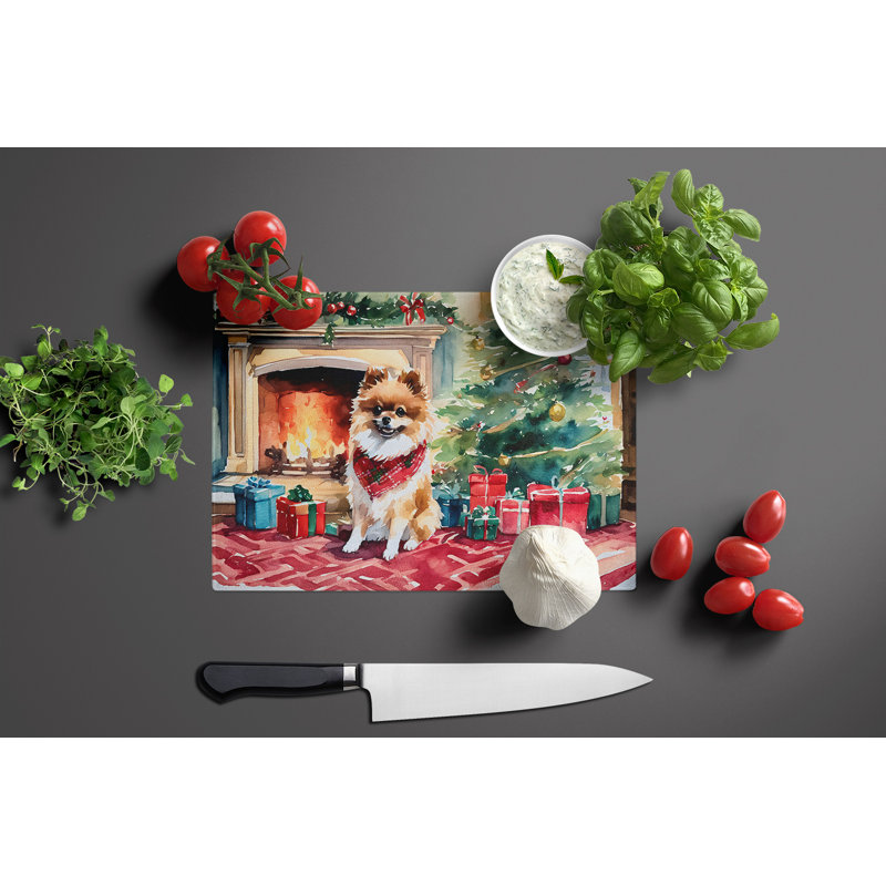 Grande planche à découper en verre Pomeranian Cozy Christmas