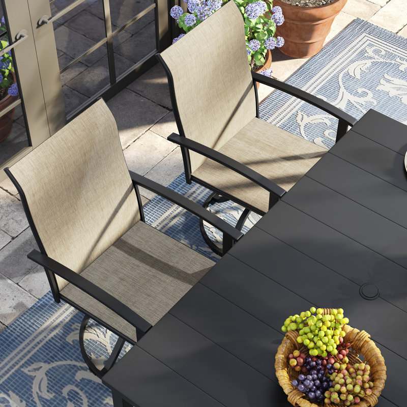 6-Person Rectangular Patio Dining Set With 360° Swivel PVC-coated polyester Chairs, Black/Brown