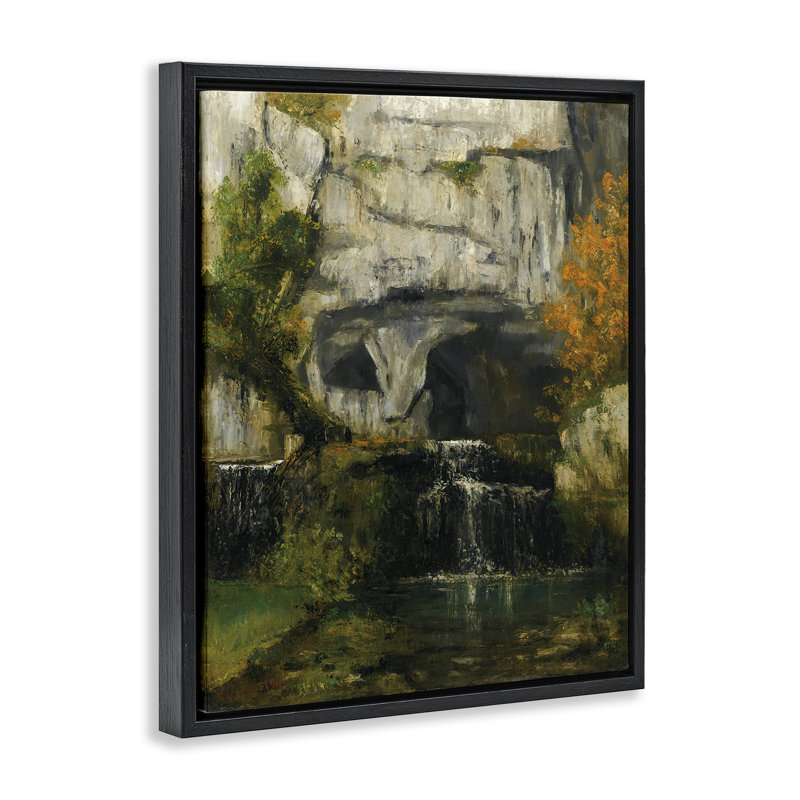 "Classic Courbet Waterfall", encadrée par Floater, H 31 po x l 25 po, Cadre flottant noir de jais