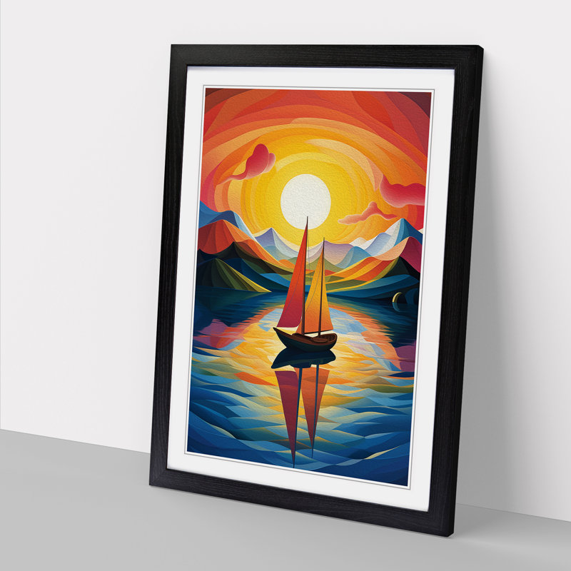 Boat on a Lake Orphism Art - Framed Print, 64cm H x 46cm W x 2cm D, Black