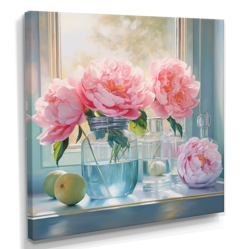 Vase en verre Summer Poneys dans un vase bleu I - Bouquets assortis, Toile tendue, H 16 po x l 16 po x P 1 po