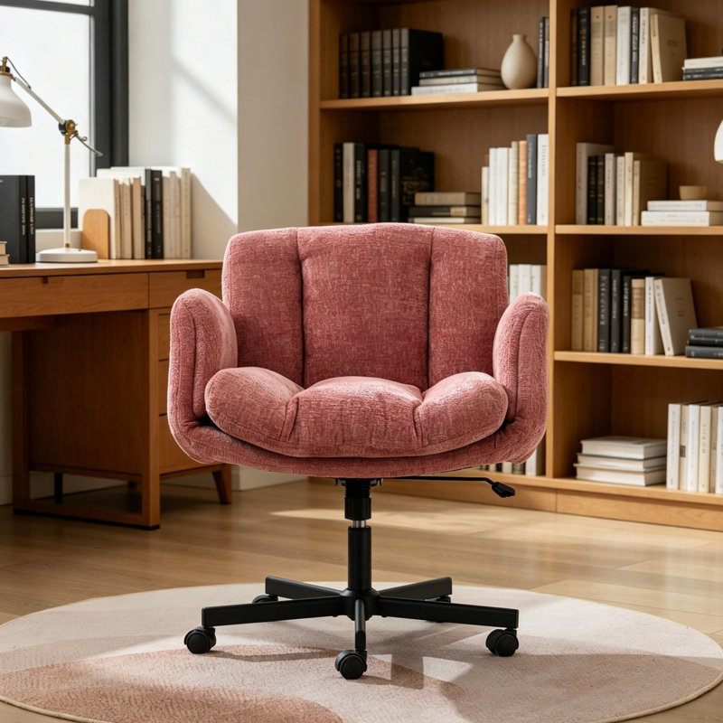Chaise de bureau pivotante réglable avec accoudoirs réglables à 5 vitesses, chaise de bureau d'ordinateur ergonomique en tissu chenille moderne pour bureau à domicile, maquillage, chambre à coucher
