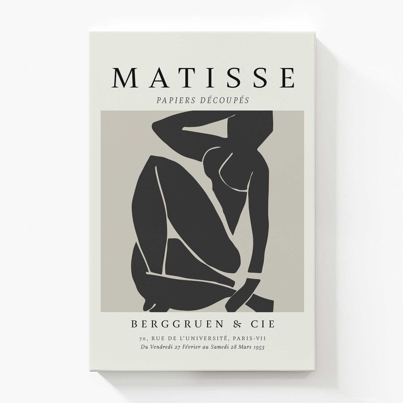 Matisse's Nude III en noir, 72" H x 48" W x 1.25" D, Toile tendue