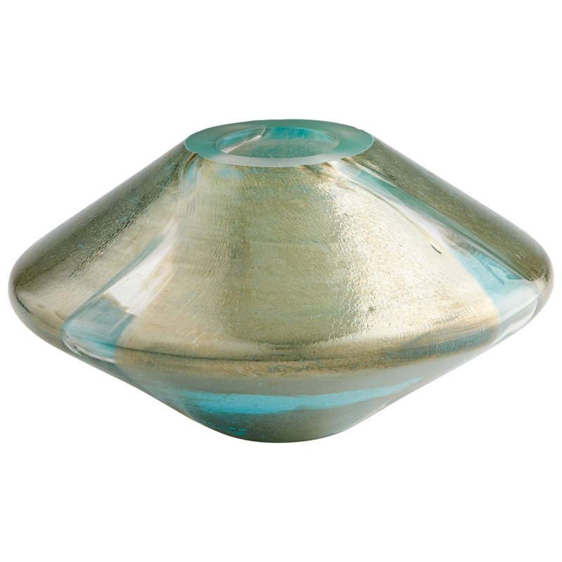 Vase de table en verre brun clair/bleu clair, H 5,5 po x l 10 po x P 10 po