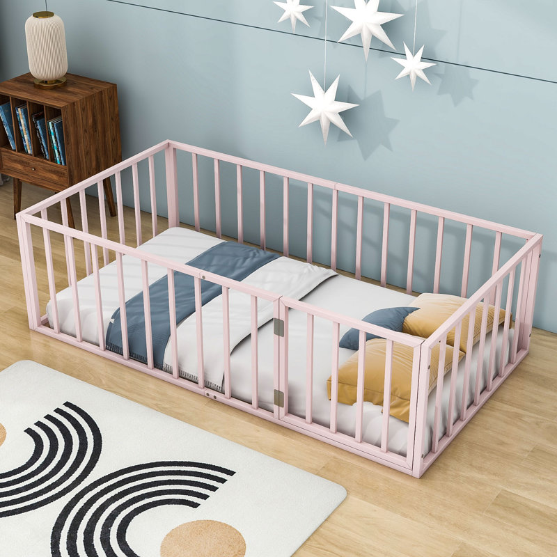 Lit plateforme en métal Micaih, Simple, Rose