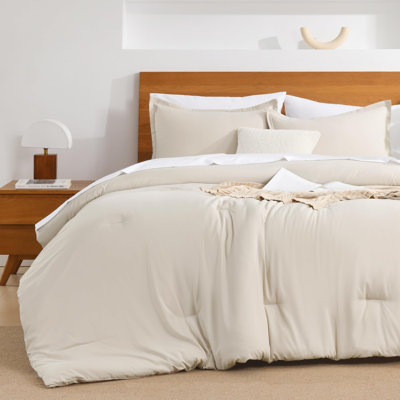 Ensemble d'édredon pour lit très grand beige Andency - 7 pièces Ensembles d'édredon pour lit très grand crème, édredon léger et uni d'été avec draps-housses, draps plats, taies d'oreiller et taies décoratives