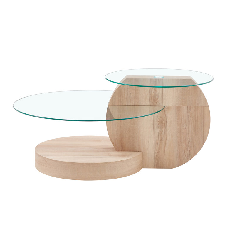 Luxurious Round Nesting Coffee Table with Storage, Light Wood