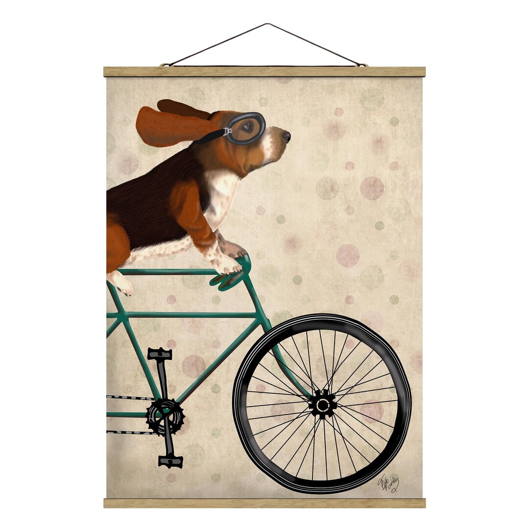 Stoffbild Mit Posterleisten - Radtour - Basset Auf Fahrrad - Hochformat 4:3