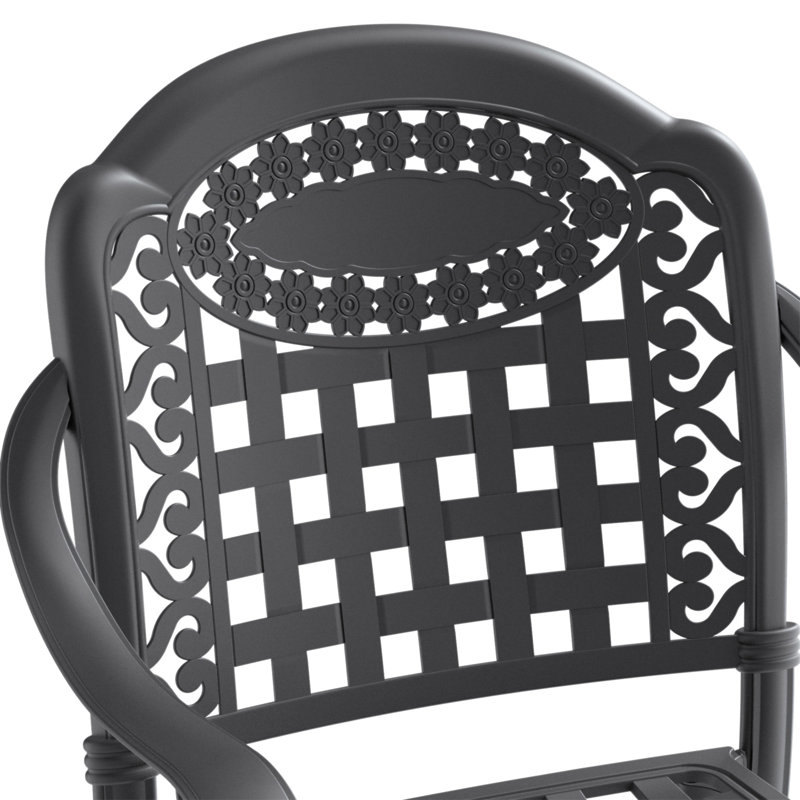 Chaise de patio en fonte d'aluminium 2 pièces avec structure noire et coussins bleus